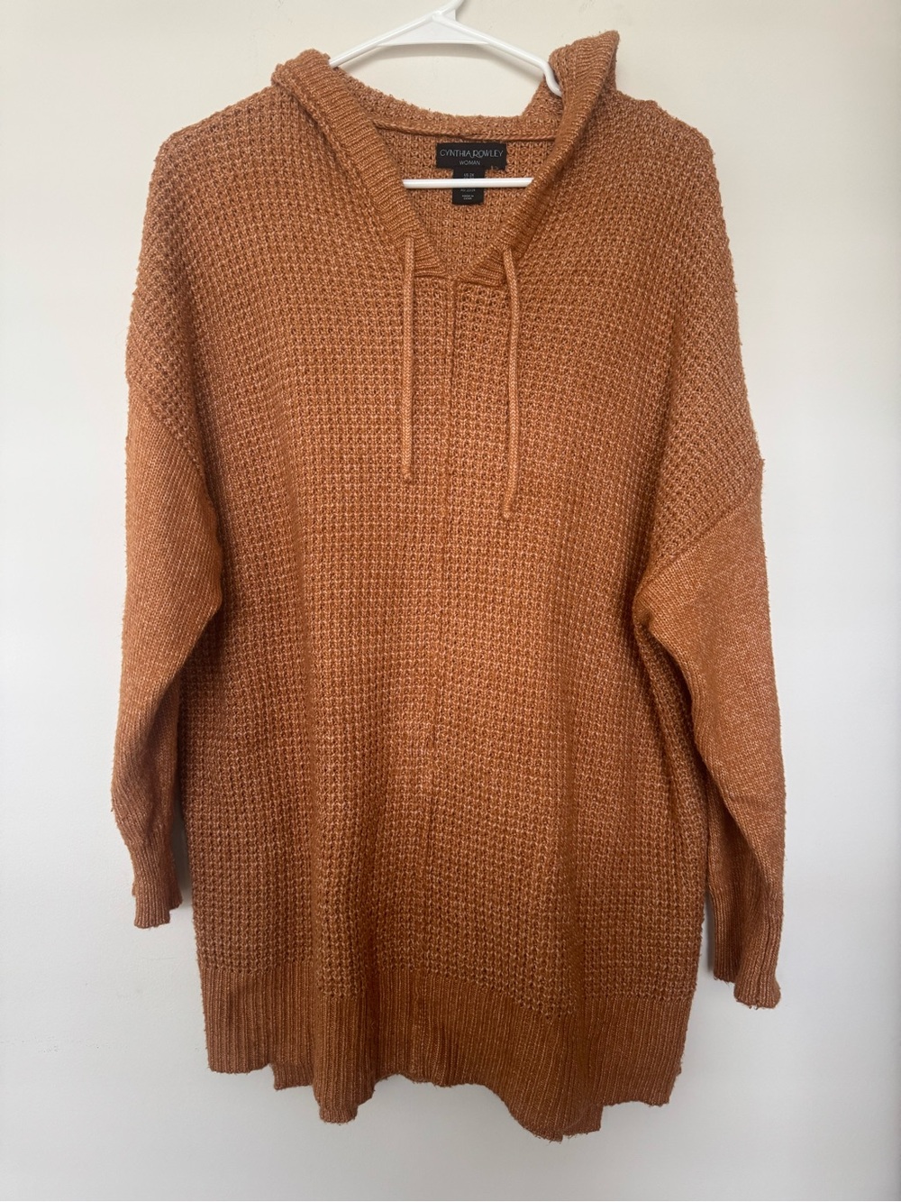 Cynthia Rowley Waffle Knit Hooded Tunic Sweater Caramel Brown 2X